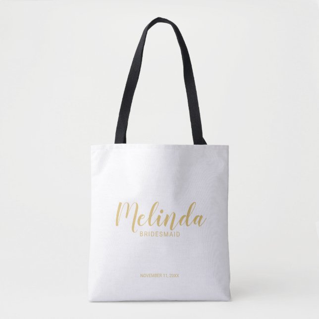 Moderne Script Gold Personalisierte Bridesmaier Tasche (Vorderseite)