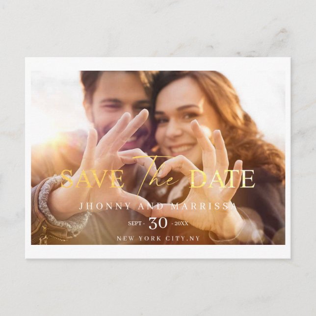 Moderne Script Gold Wedding PostCard Postkarte (Vorderseite)