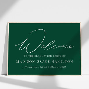 Moderne Script Green Welcome Graduation Party Poster