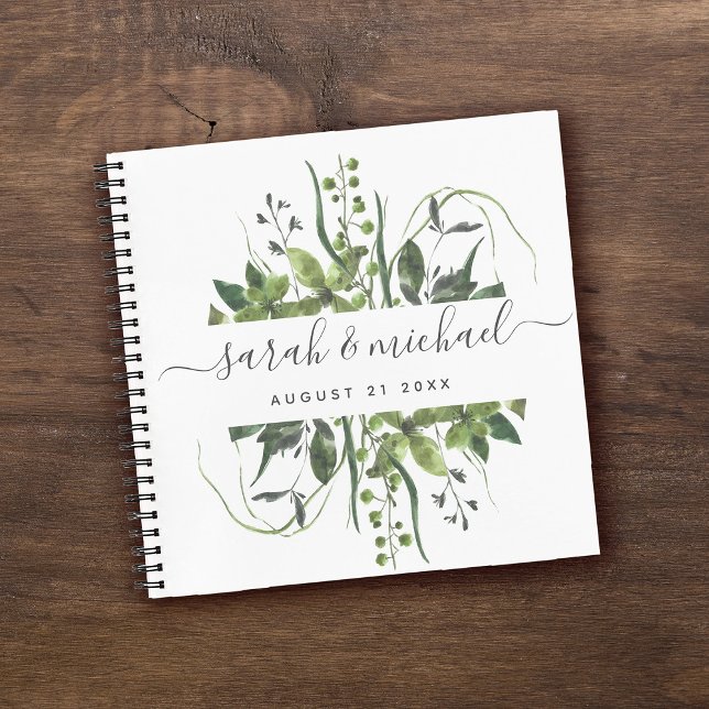 Moderne Script Greenery Elegant Wedding Guest Notizbuch (Von Creator hochgeladen)