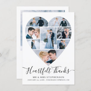 Moderne Script Heart Foto Collage Wedding Dankeskarte