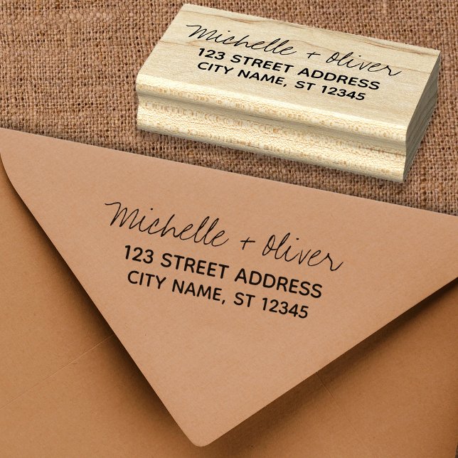 Moderne Script-Individuelle Name Hochzeitskoppel-A Gummistempel (Von Creator hochgeladen)