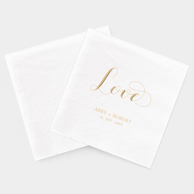 Moderne Script-Liebe | Paare Name Custom Wedding Servietten Mit Folie (Rückseite)