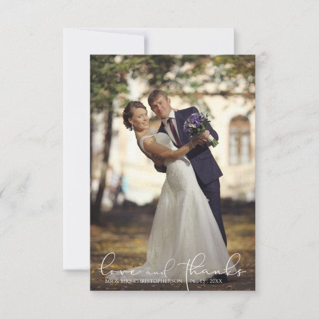 Moderne Script-LIEBE UND DANKE Foto Wedding Vielen (Vorderseite)