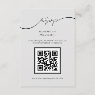 Moderne Script Light Gray QR Code Wedding RSVP Car Begleitkarte