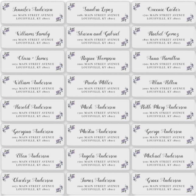 Moderne Script Lila Floral Guest Address Labels (Vorderseite)