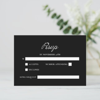 Moderne Script Minimal Calligrafy Black Wedding RSVP Karte