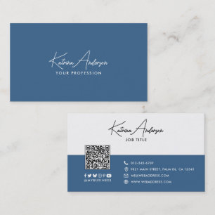 Moderne Script Minimalistisch QR Code Social Media Visitenkarte