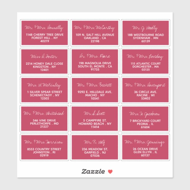 Moderne Script-Minimalistische Hochzeitgastadresse Aufkleber (Blatt)