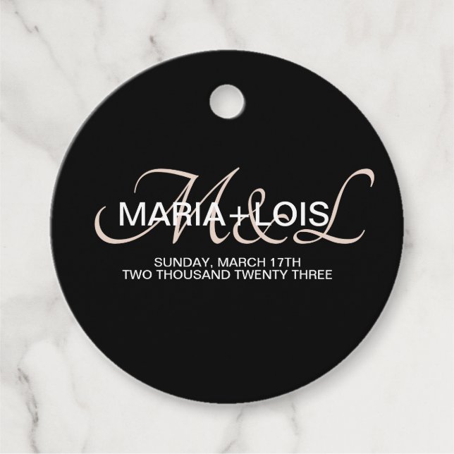 Moderne Script Mit Monogramm Black Blush Pink Hoch Geschenkanhänger (Vorderseite)