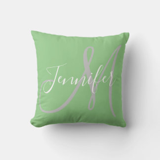 Moderne Script Monogram in Mint Kissen