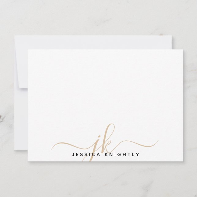 Moderne Script Monogram Initials Minimal Gold Mitteilungskarte (Vorderseite)