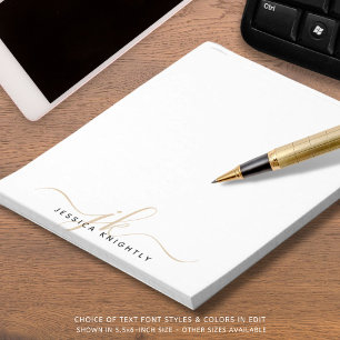 Moderne Script Monogram Initials Minimal Gold Notizblock