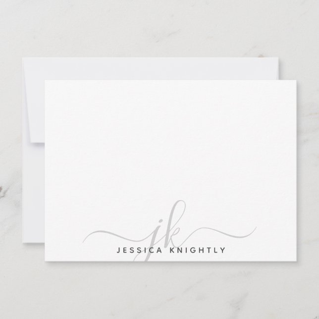 Moderne Script Monogram Initials Minimal gray Mitteilungskarte (Vorderseite)