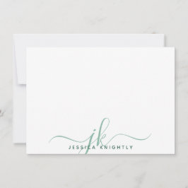 Moderne Script Monogram Initials Minimal Grün Mitteilungskarte