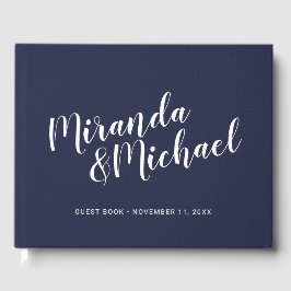 Moderne Script Nautical Navy Blue Hochzeit Gästebuch