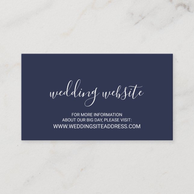 Moderne Script Nautical Navy Blue Wedding Website Begleitkarte (Vorderseite)