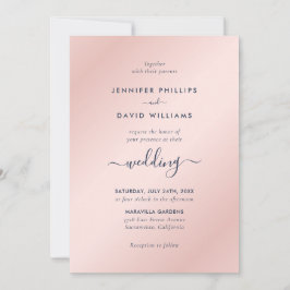 Moderne Script Navy Blue and Blush Wedding Einladung