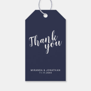 Moderne Script Navy Blue Gastgeschenk Hochzeit Vie Geschenkanhänger