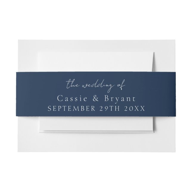 Moderne Script Navy Blue Hochzeit von Einladungsbanderole (Vorderseite Beispiel)