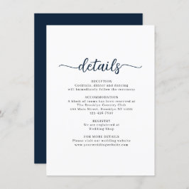 Moderne Script Navy Blue Wedding Details Begleitkarte
