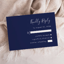 Moderne Script Navy Blue Wedding RSVP Card Karte