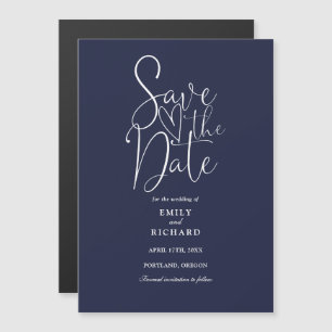 Moderne Script Navy Blue Wedding speichern das Dat Magneteinladung