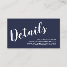 Moderne Script Navy Blue Wedding Website Card Begleitkarte