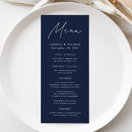 Moderne Script Navy Hochzeit Menükarte