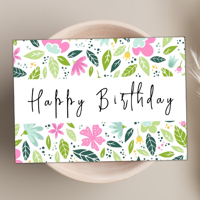 Moderne Script Pastel Floral Elegant Happy Birthda Karte (Von Creator hochgeladen)