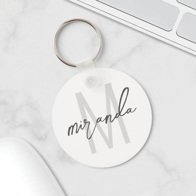 Moderne Script-Personalisiert-Monogramm und Name-T Schlüsselanhänger (Von Creator hochgeladen)