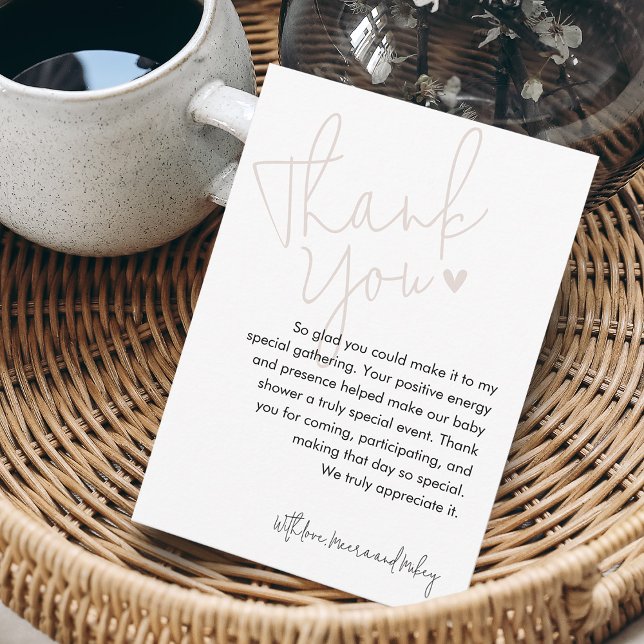 Moderne Script Pink Baby Dusche Dankeskarte (Modern Script Pink Baby Shower Thank You Card)