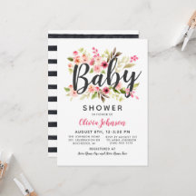 Moderne Script Pink Floral Girl Babydusche