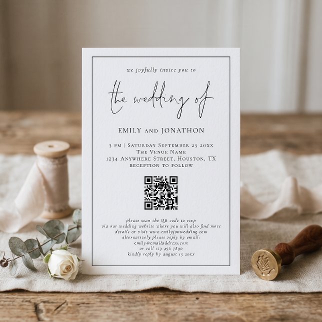 Moderne Script QR Code Line Hochzeit Einladung (Von Creator hochgeladen)