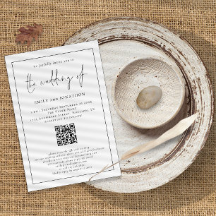 Moderne Script QR Code Line Hochzeit Einladung