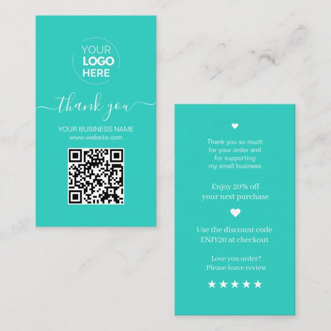 Moderne Script QR Code Minze Order Vielen Dank Visitenkarte (Vorne/Hinten)