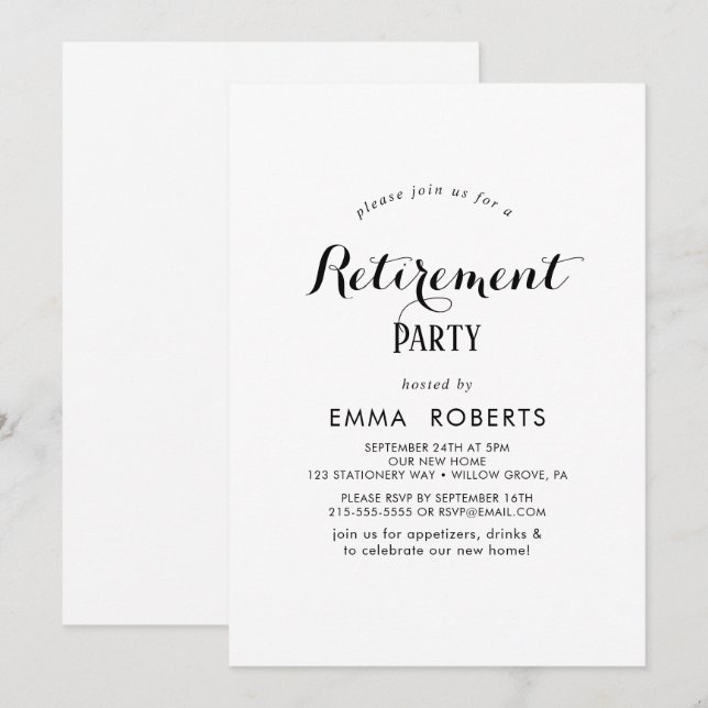 Moderne Script Retirement-Party Einladung (Vorne/Hinten)