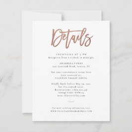 Moderne Script Rose Gold Wedding Details Card Einladung