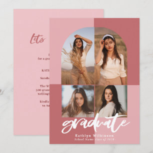 Moderne Script-Rose Rosa Arch Multi Foto Grad Einladung