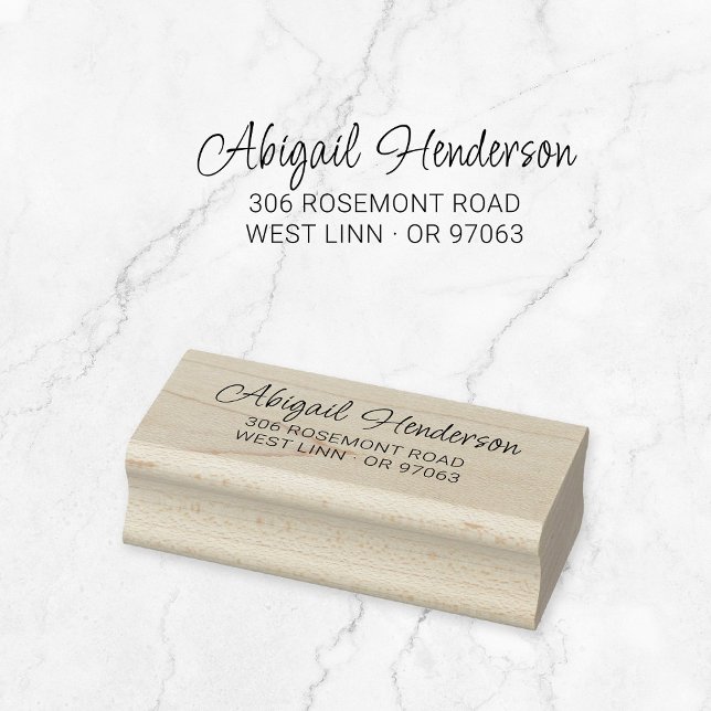 Moderne Script-Rücksendeadresse 10a | Holz Gummistempel (Modern script typography wooden return address stamp. Basic typography address stamp.)
