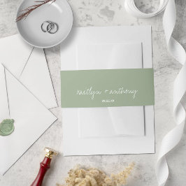 Moderne Script Sage Grüne Minimalistische Hochzeit Einladungsbanderole