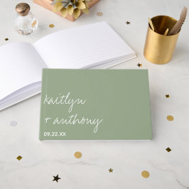 Moderne Script Sage Grüne Minimalistische Hochzeit Gästebuch