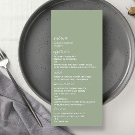 Moderne Script Sage Grüne Minimalistische Hochzeit Menükarte