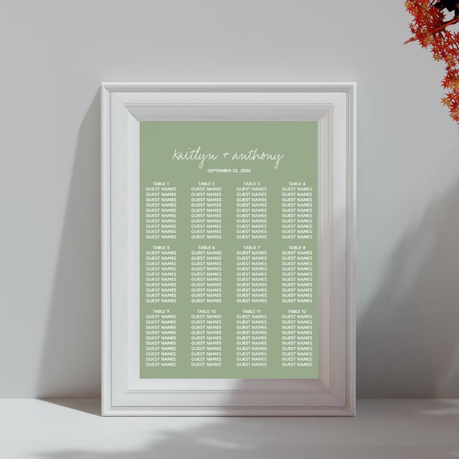 Moderne Script Sage Grüne Minimalistische Hochzeit Poster (Von Creator hochgeladen)
