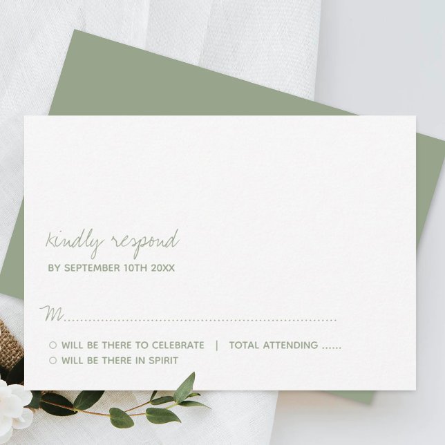 Moderne Script Sage Grüne Minimalistische Hochzeit RSVP Karte (Von Creator hochgeladen)