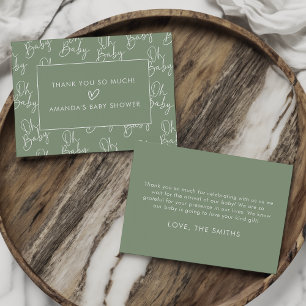 Moderne Script-Sage Oh Baby Simple Baby Dusche Fla Dankeskarte