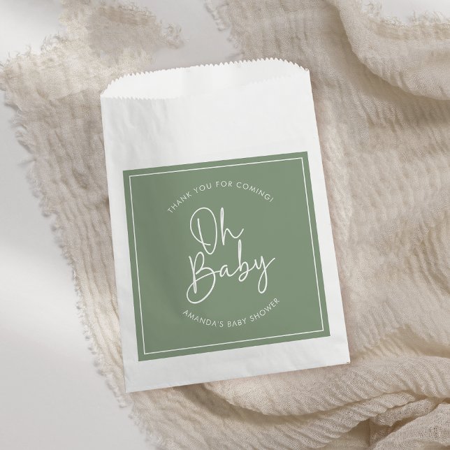 Moderne Script-Sage Oh Baby Simple Baby Dusche Geschenktütchen (Von Creator hochgeladen)