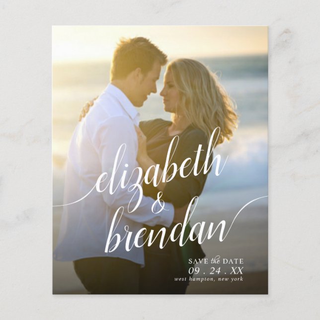 Moderne Script Save the Date Budget Hochzeit (Vorderseite)