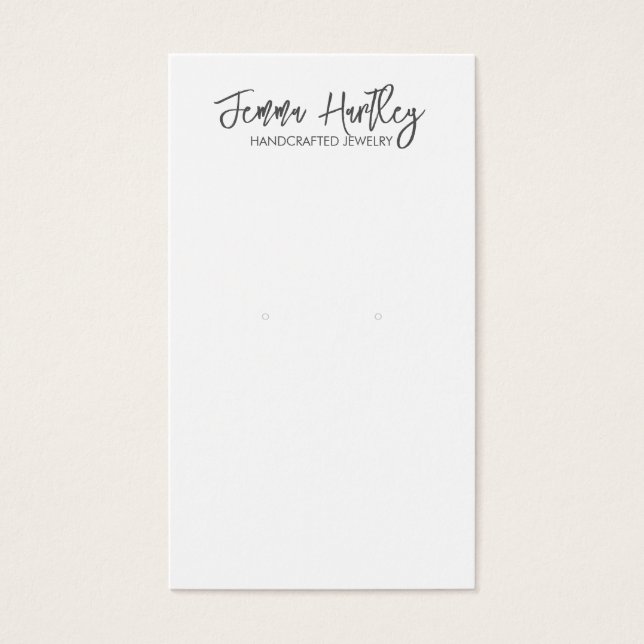 Moderne Script Schwarz-weiß Earring Display Cards (Vorderseite)