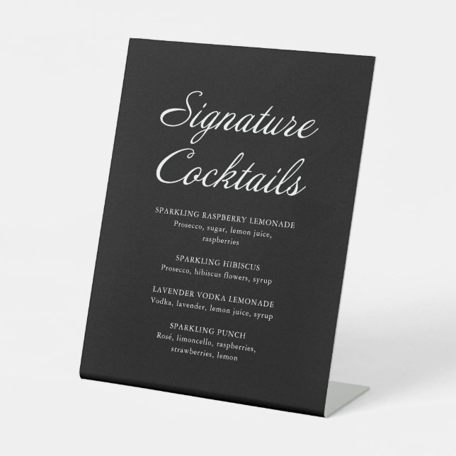 Moderne Script Signature Cocktails Schwarze Hochze Sockelschild (Vorderseite)